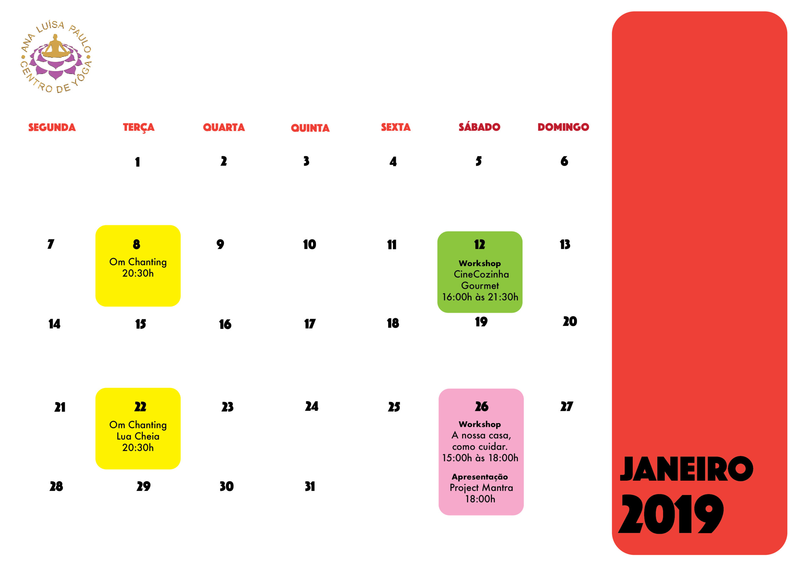 Agenda de Actividades em Janeiro 2019